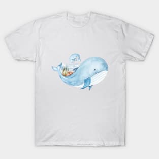 Watercolor blue orca whale illustration, cute kids print T-Shirt